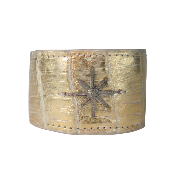 Diamond Starburst Cuff Bracelet in Caiman Crocodile