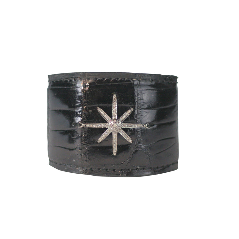 Diamond Starburst Cuff Bracelet in American Alligator